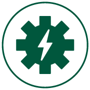 Icon showing a gear with a lightening bolt inside